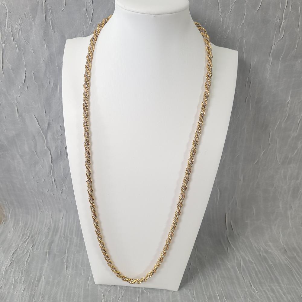 Monet Rope Chain Necklace Women 30" Two Tone Gold Silver Twisted Opera Length